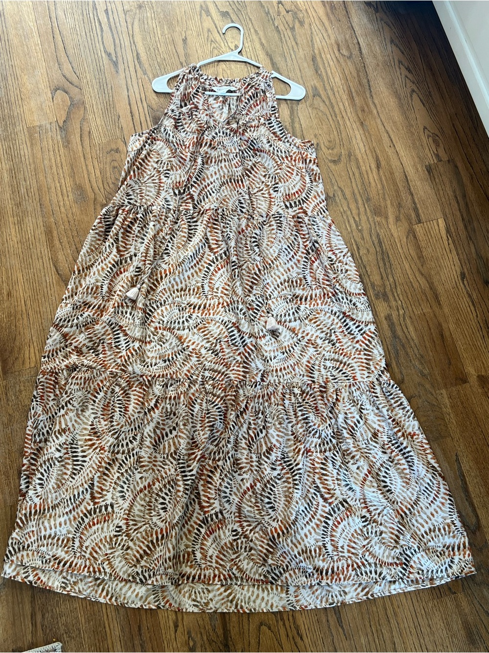 Sleeveless Printed Maxi Dress in Cream and Brown Tones